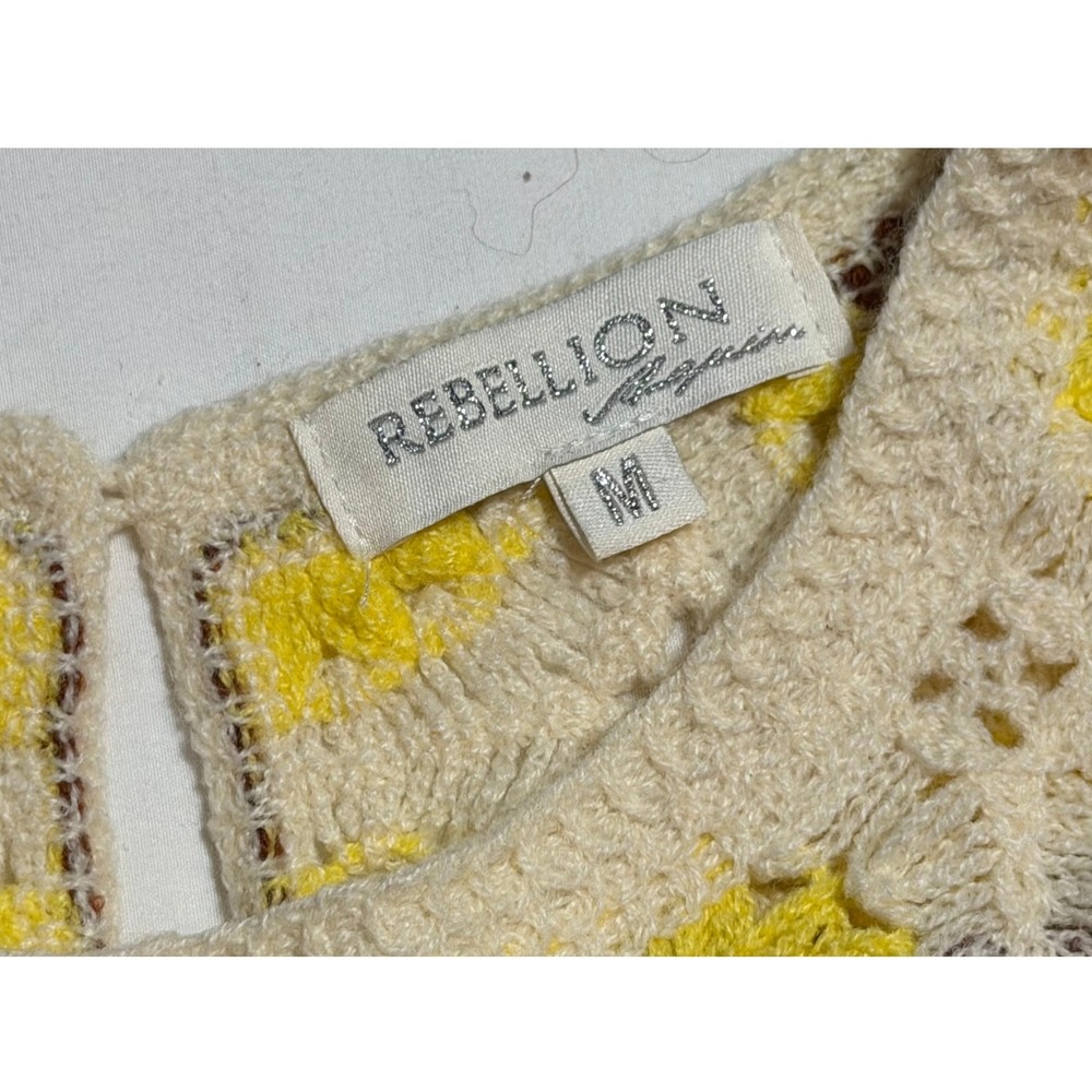 Rebellion Again Sunflower Crochet Granny Square Tank Top Cream Yellow Medium - Picture 4 of 9